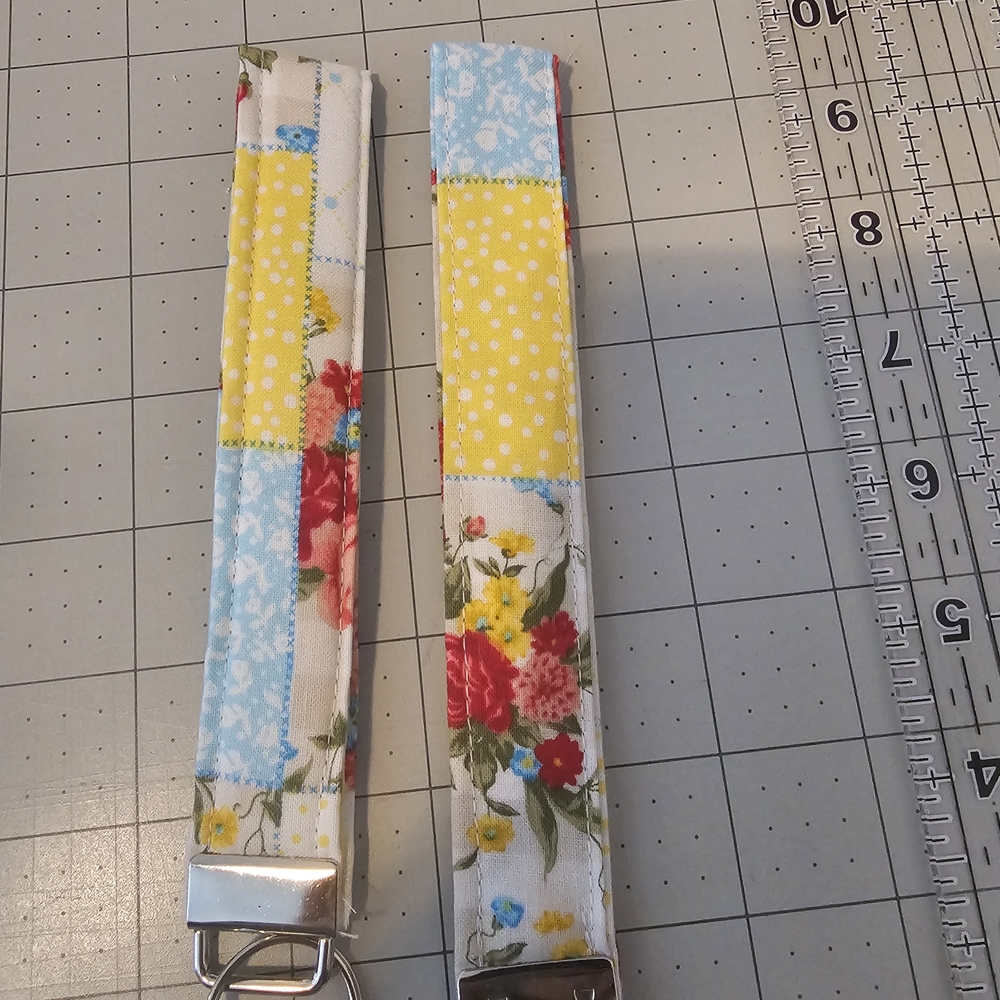 Floral Patchwork Fabric Key Fob Wristlet - Yellow, Blue, Red
